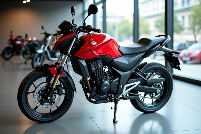 Benda 125 exposée dans une concession moto moderne avec sol en béton poli et baies vitrées