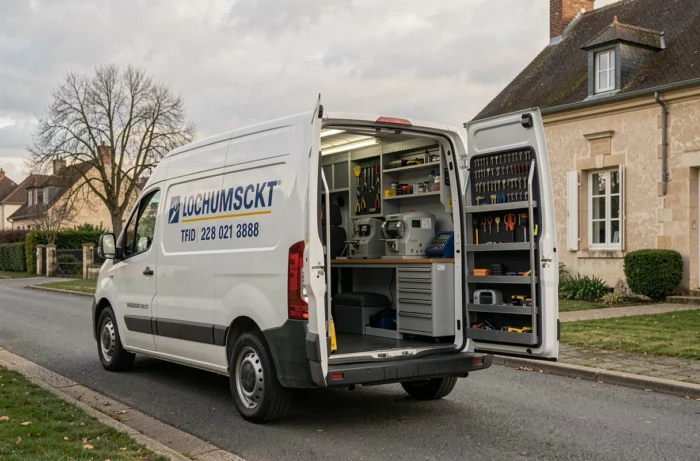Camionnette d'un serrurier professionnel équipée pour les interventions rapides en Île-de-France
