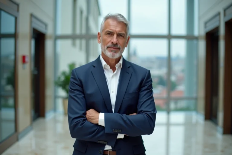 Portrait de Dominique Schelcher, PDG du Groupe U, dans un siège social moderne en France