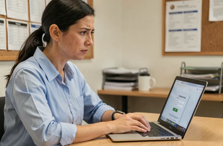 Enseignante frustrée devant un message d'erreur sur le webmail académique de Créteil