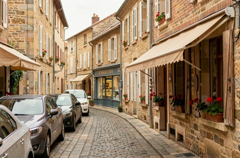 Rue résidentielle calme et bien entretenue à Brive-la-Gaillarde avec façades en pierre traditionnelles